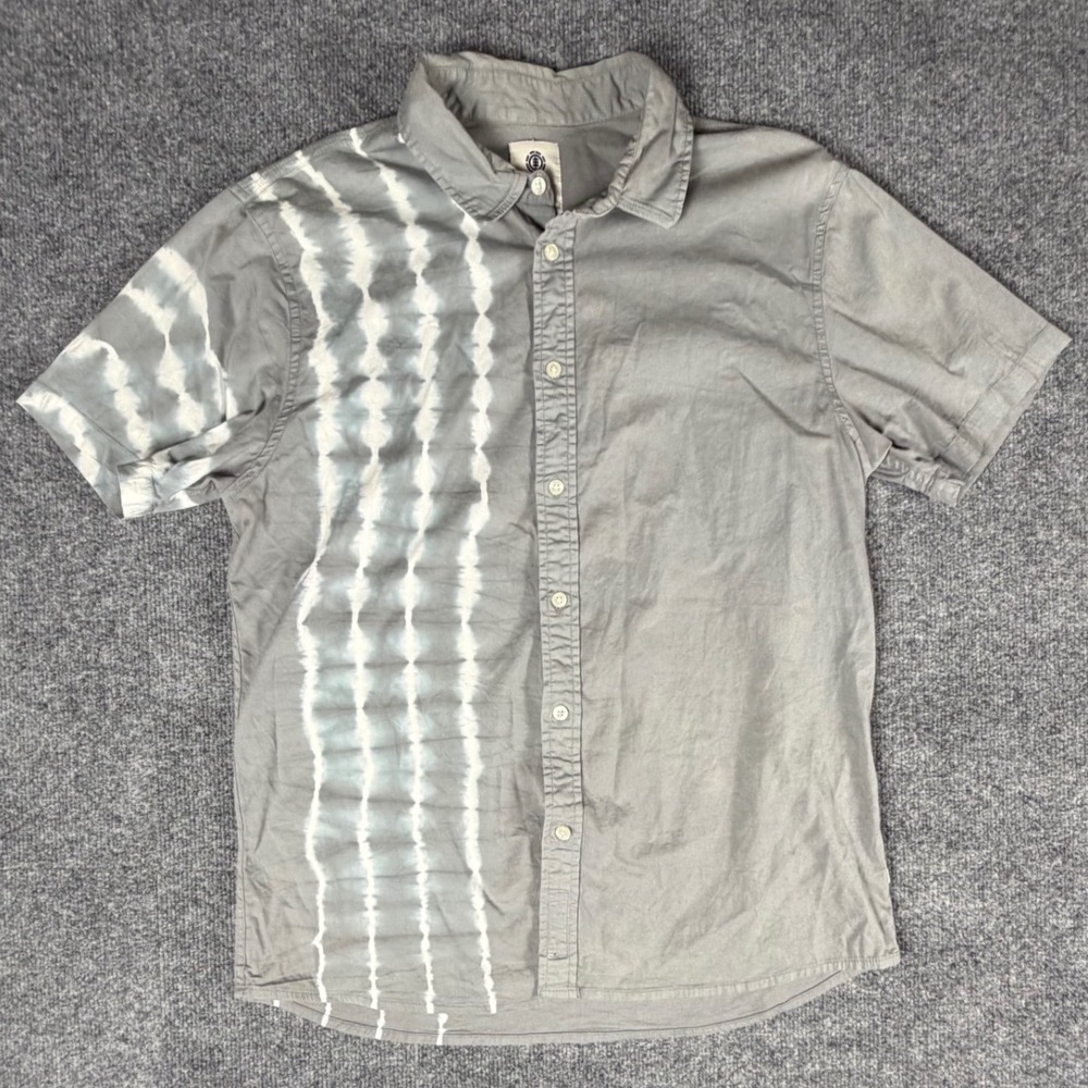 Element Mens Grey Tie Dye Stripe Short Sleeve Button Down Shirt Large Skateboard